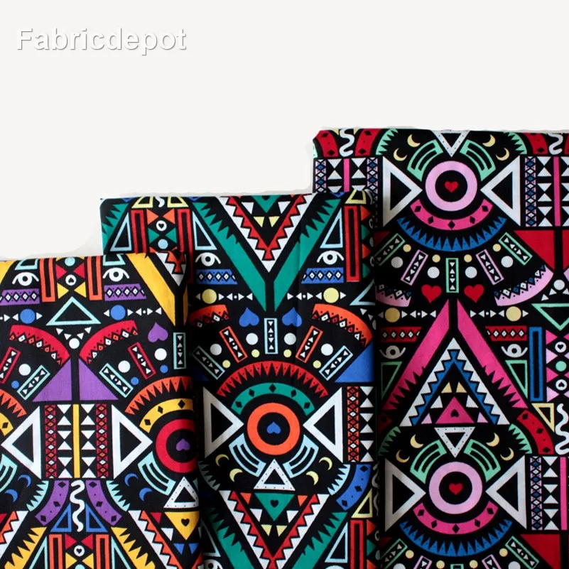 

Retro Ethnic Style Plain Cotton Cloth Printed Geometry Fabric for Sewing Cloth Handmade DIY By Half Meter