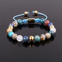 jaravvi high quality 8mm natural stone apatite blue lapis braided friendship adjustable bracelet women