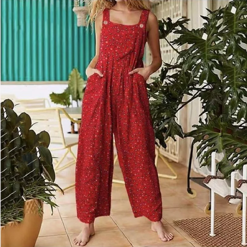 

Jumpsuits Women Overalls Floral Print Jumpsuit Wide Leg Pants 2021 Long Holiday Summer Overalls Plus Size Rompers