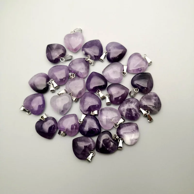

Fashion Amethysts natural stone heart pendant Necklace for jewelry making 15MM 16mm Charm Earrings Necklace Accessories 36PCS