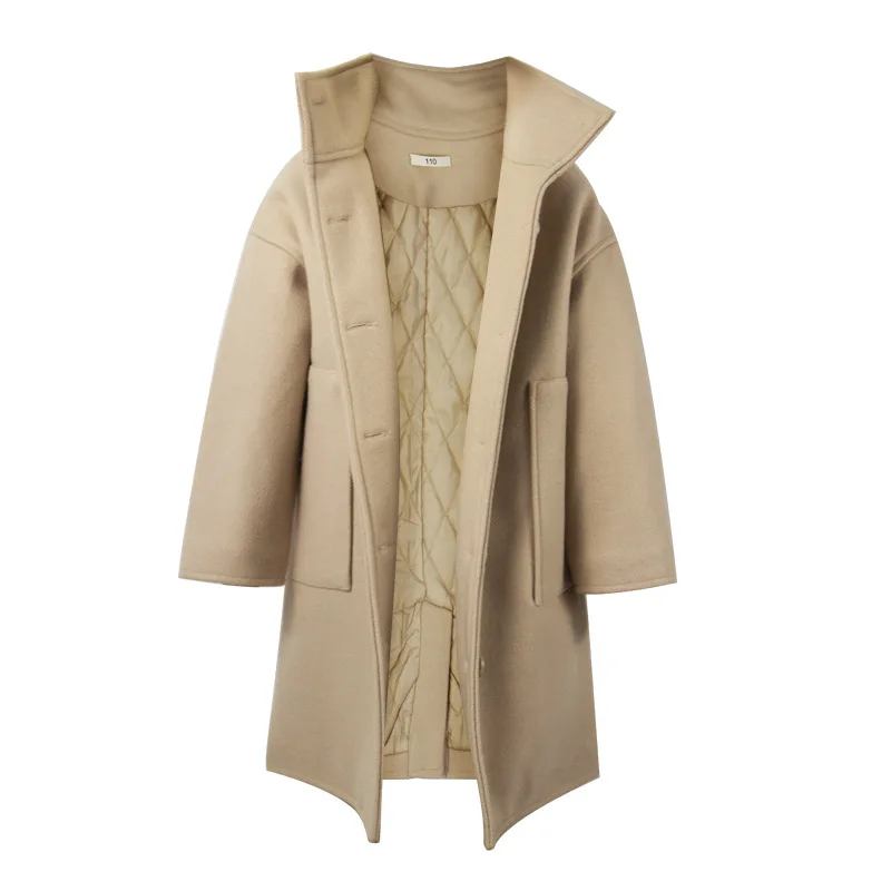 

Girl's Winter Medium-Long Thickened Woolen Coat Children's Stand Collar Singe-Breasted European And American Style Overcoat HOT!