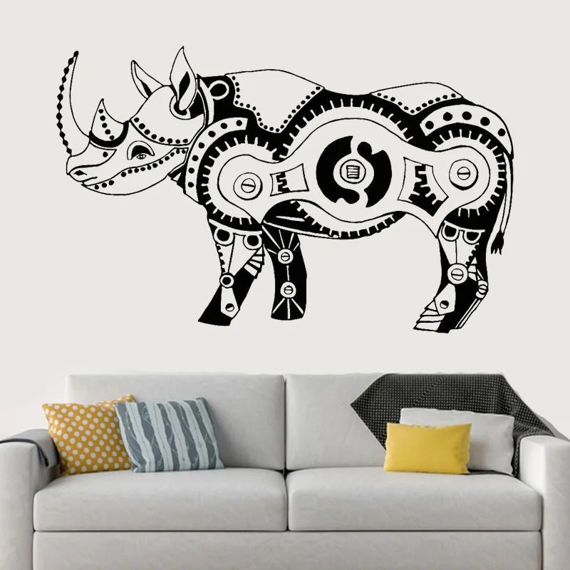 

Mechanical Rhinoceros Wall Stickers Abstract Gear Rhino Vinyl Wall Decals Steampunk Animal Creative Home Decor Removable O290