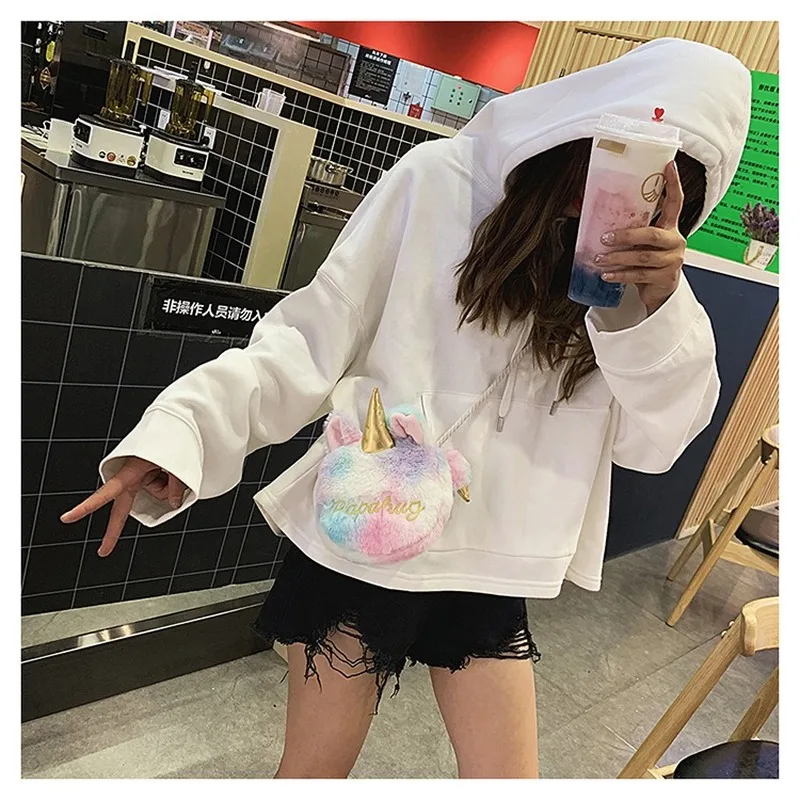 Плюшевый единорог сумка для девочек красочные круглые молния Мини Для женщин