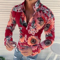 mens floral shirt long sleeve casual shirt fashion rose flower 3d printed turn down collar slim hawaii shirt for mens