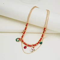 2022 new fashion women delicate christmas tree snowman bells sock pendant necklace christmas party multilayer necklaces jewelry