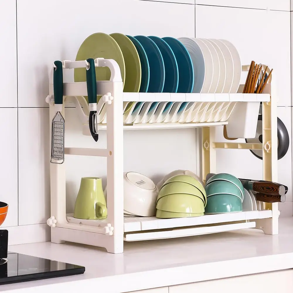 2 ярусная пластиковая кухонная миска и тарелка стойка сушилка полка для палочек