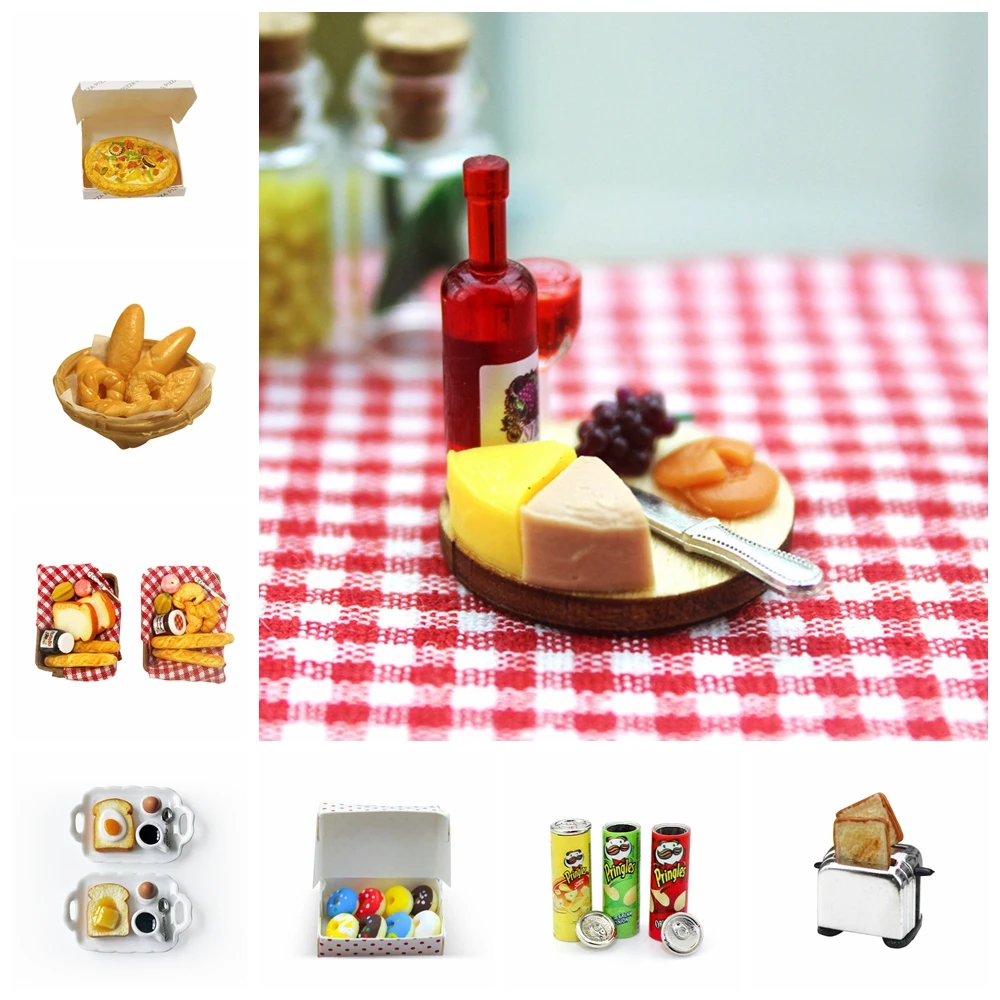 

Doll Photography Props Pizza/Bread Machine /Potato Chips/ Breakfast/ Food/Donuts 1:12 Dollhouse Miniature Alloy Fashion Crafts