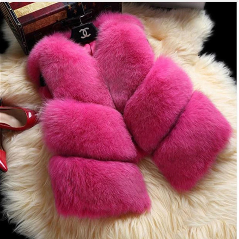 

New -3XL 2021 Autumn Winter Thick Warm Faux Fox Fur Vest Women High Quality Fashion V- Short Fur Coat Female Fur Waistcoat