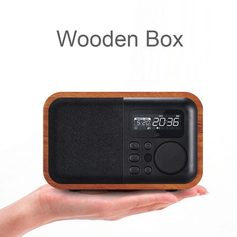 Деревянный bluetooth-динамик с дистанционным управлением с fm-радио и будильником, поддержка времени, USB TF карта, деревянный сабвуфер, динамик