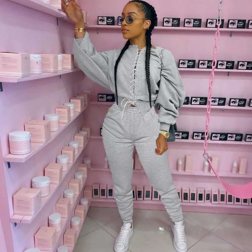 

Sportwear Women suit Lace Up Stitch Pants Set Matching Tracksuit Two Piece Outfit Active suit