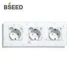 Водонепроницаемая Тройная гнездо питания стандарта ЕС BSEED 110-250 В, электрическая Европейская розетка, белая, черная, золотая, прозрачная стеклянная панель