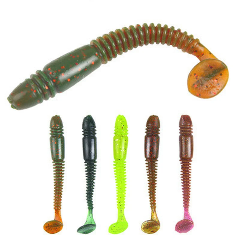 

10PCS Artificial Fake Bait Spiral Pattern T Tail 83mm 4.6g Jig Bait Swing Shrimp Flavor Salt Artificial Silicone Bait