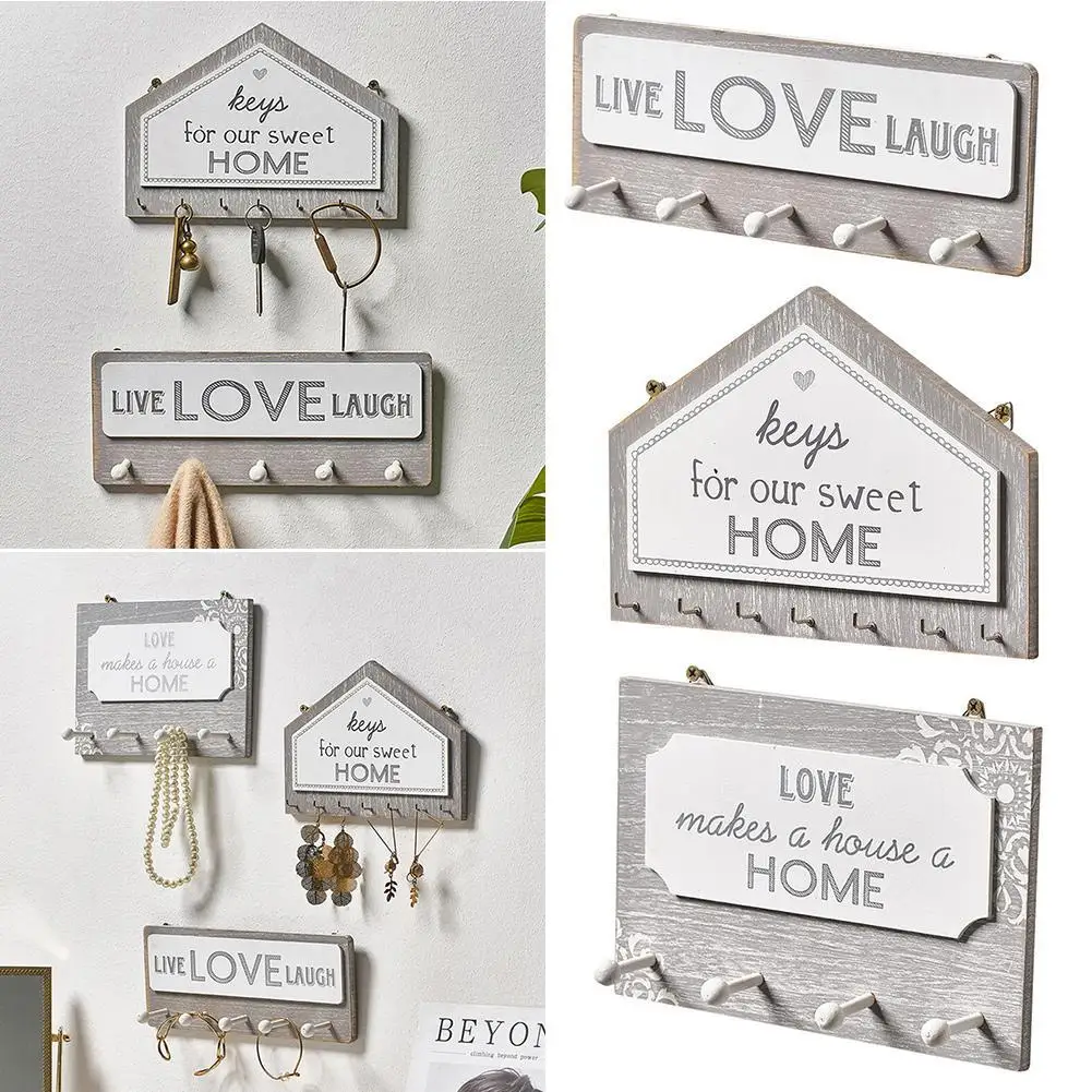 

Wall Hanging Wood Key Hanger Holder Wall Organizer House Key Home Hooks Shape Rack Rectangle Coat Decoration Hanger L0P4
