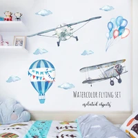 hand painted aircraft kids room bedroom wall sticker hot air balloon wall decal removable for boy gift new year new year