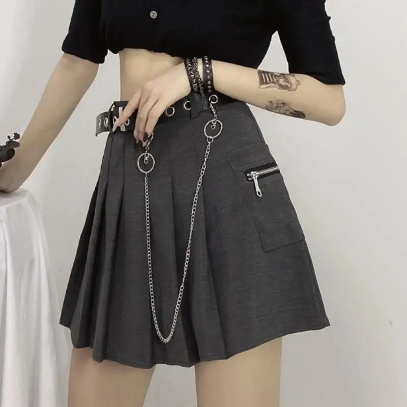Черная готическая юбка с шорты под цепи мини юбки в стиле панк Стиль Женская