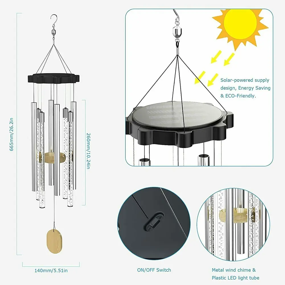 

Solar Wind Chimes Lights Outdoor, Memorial Wind Chimes with Color Changing RGB LED Hanging Lights Waterproof for Home Decor Lamp