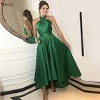 Женское атласное вечернее платье, темно-зеленое ТРАПЕЦИЕВИДНОЕ ПЛАТЬЕ с высоким воротником-халтером, платье для выпускного вечера, 2019