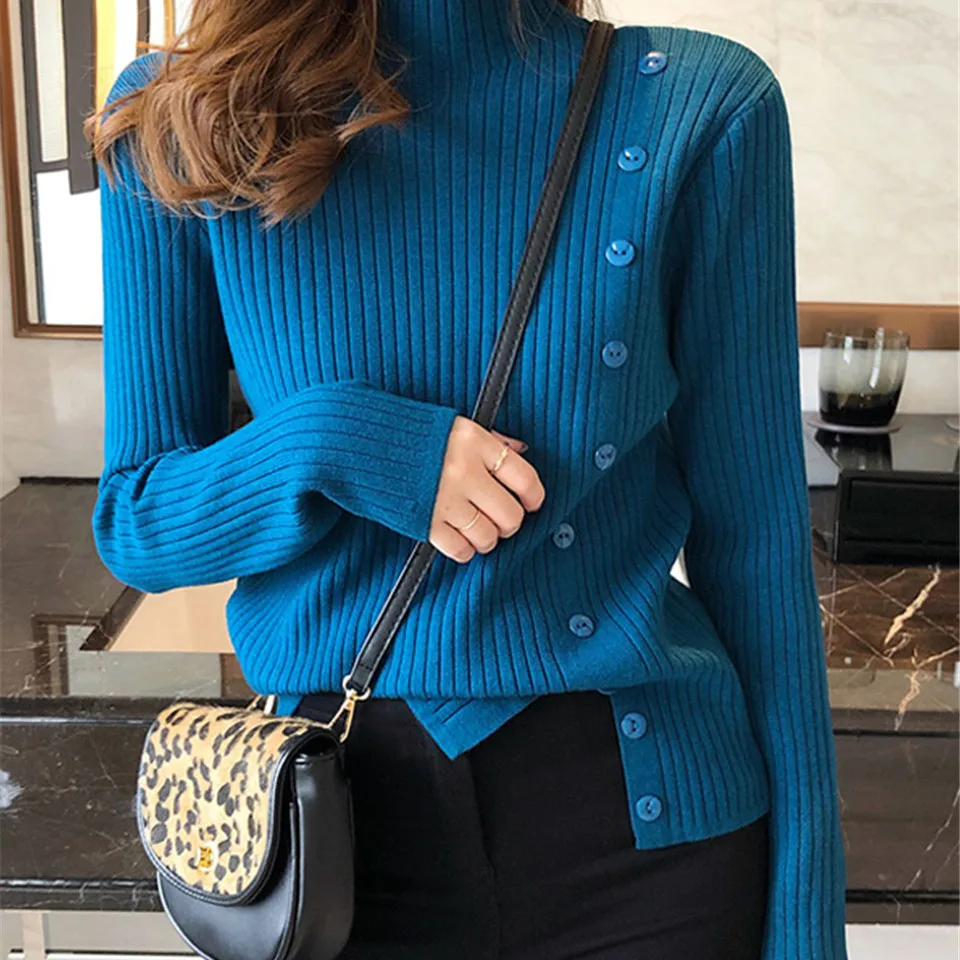 

Осенне-зимний свитер с воротником «хомут», женские толстые вязаные пуловеры с длинным рукавом, свитеры, корейские свободные вязаные пулове...