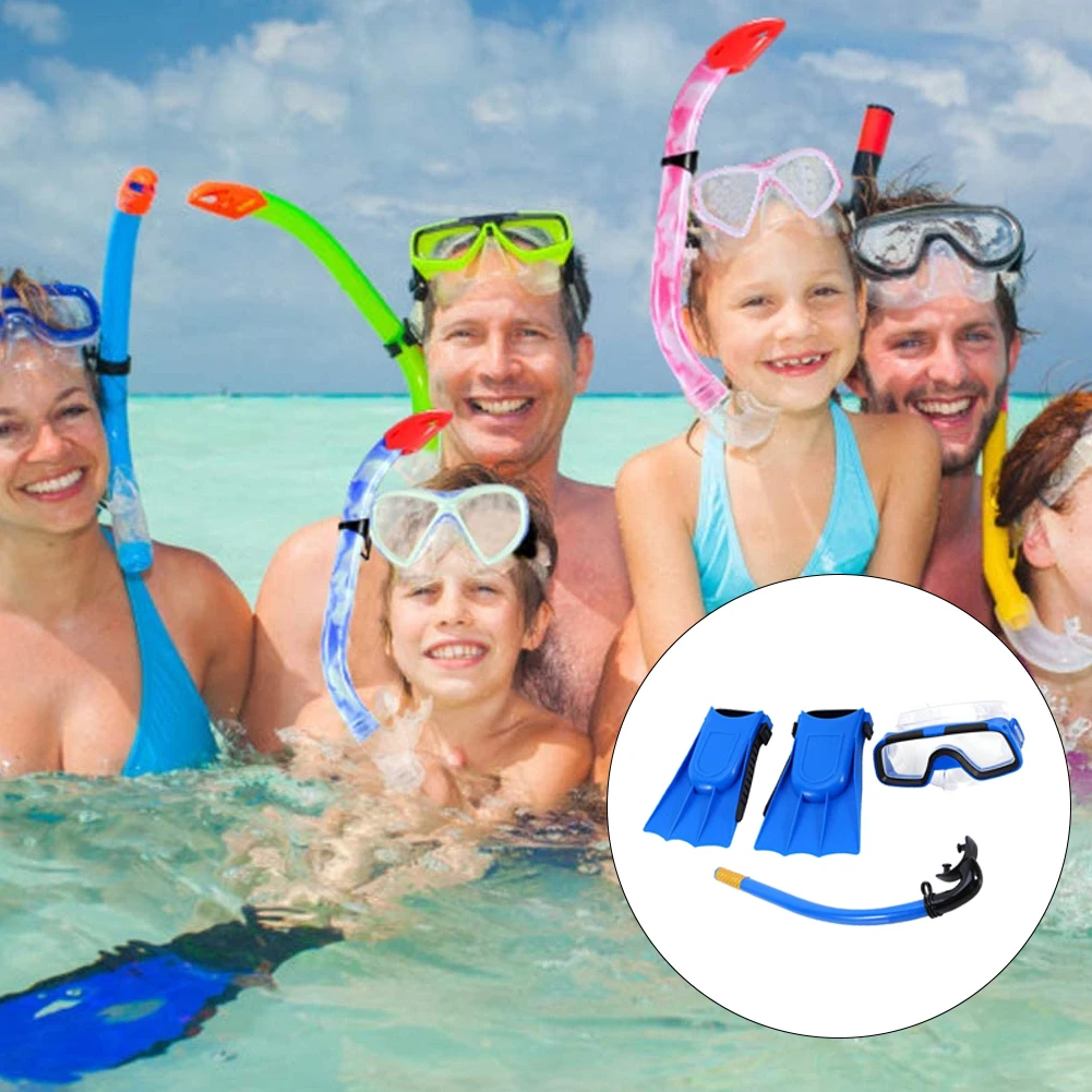 

Kids Snorkel Set Diving Set Swim Goggle Breathing Tube With Flippers For Boys Girls Blue For Trianning Silicone Easy-To-Adjust