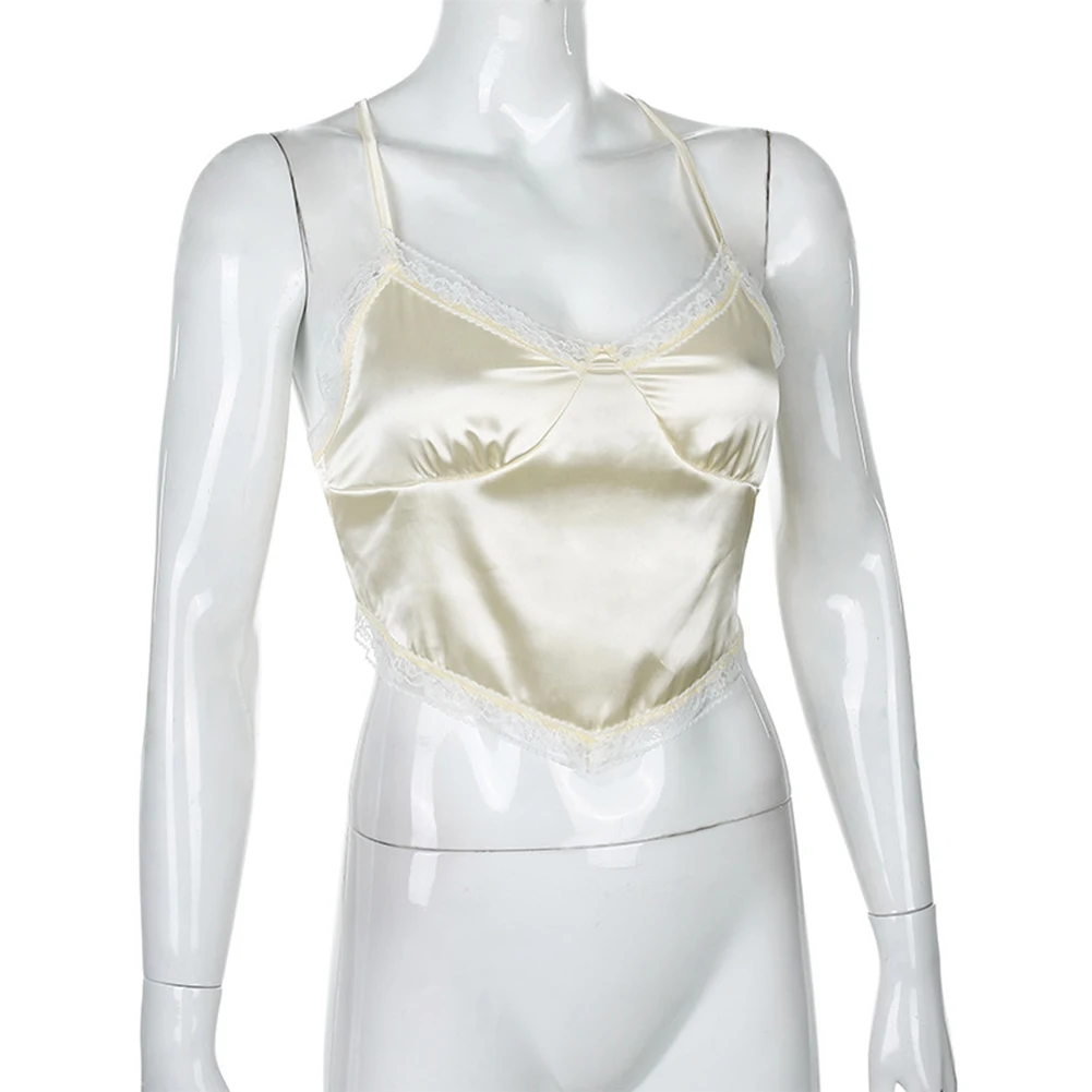 Модный бандажный кружевной топ Y2K на бретелях милый Атласный с открытой спиной и