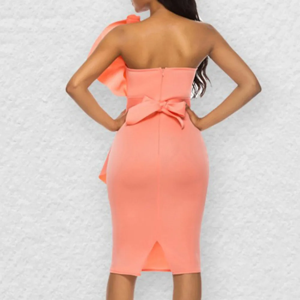 Sexy Strapless Ruched Short Party Dress Women Pink Tight Bodycon Plus Size Nigh Waist Ruffles Mini Dresses Night Club Wear |