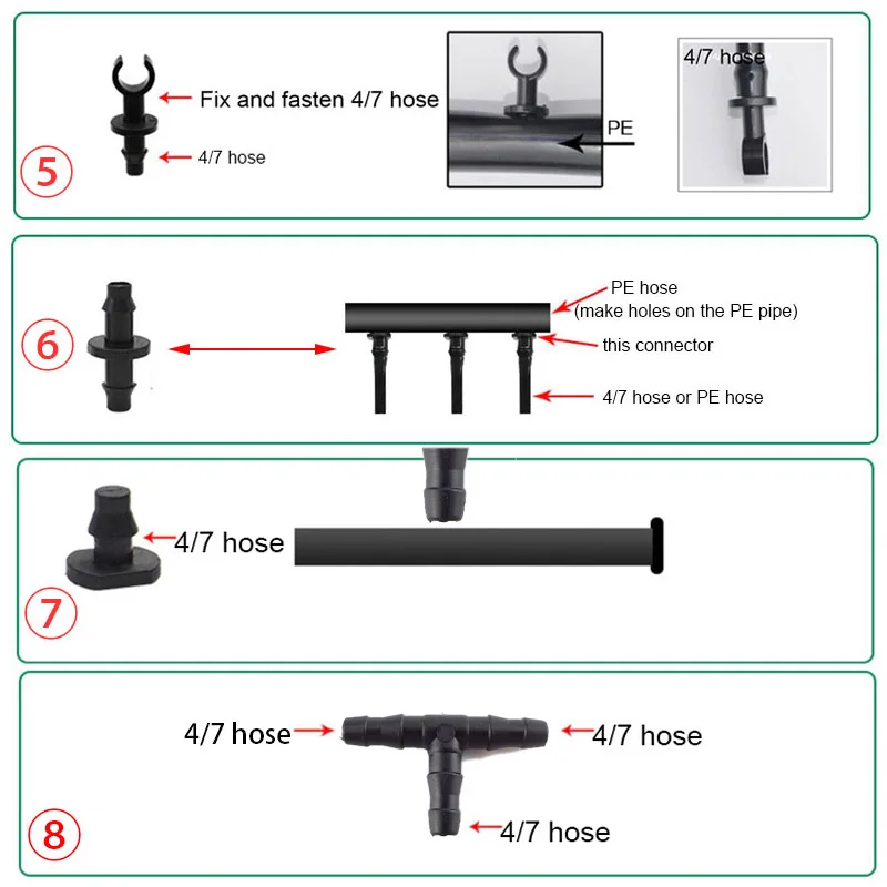 

4/7mm Tube Tee Plug Barb Connector Gardening Gardening Hose Watering Drip Irrigation T Adapter Splitter Garden Water Accessories