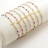 new fashion stainless steel bracelets link cable chain cross golden enamel bracelet jewelry for women gifts 18cm long1 pc
