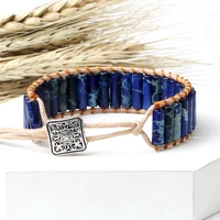 natural stone 7 chakra bracelet emperor stone tube beads handmade bracelets leather wrap bangle for women men yoga wrist jewelry