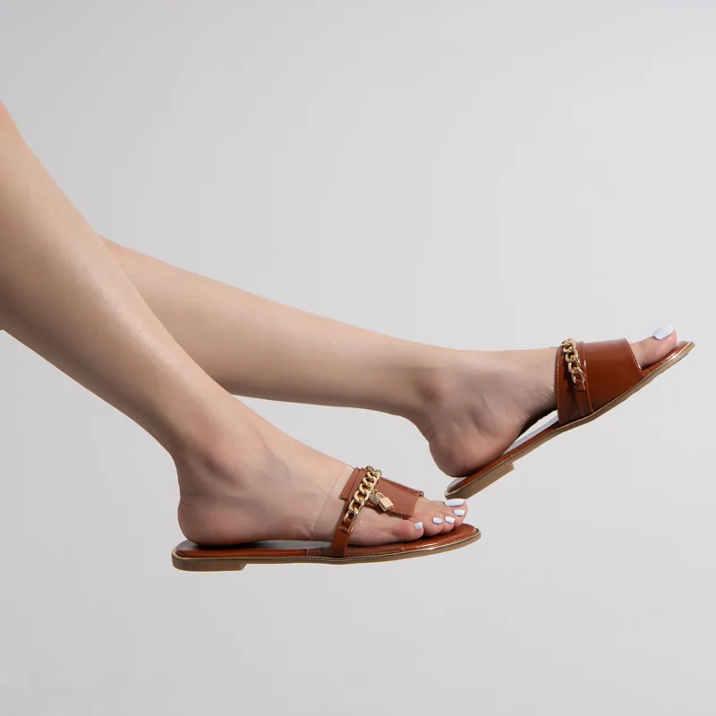 

2021 Summer New Women Slippers Open-toe Flat Slippers Fashion love Lock Slides Casual Flip Flops Women Shoes Femme Sandals