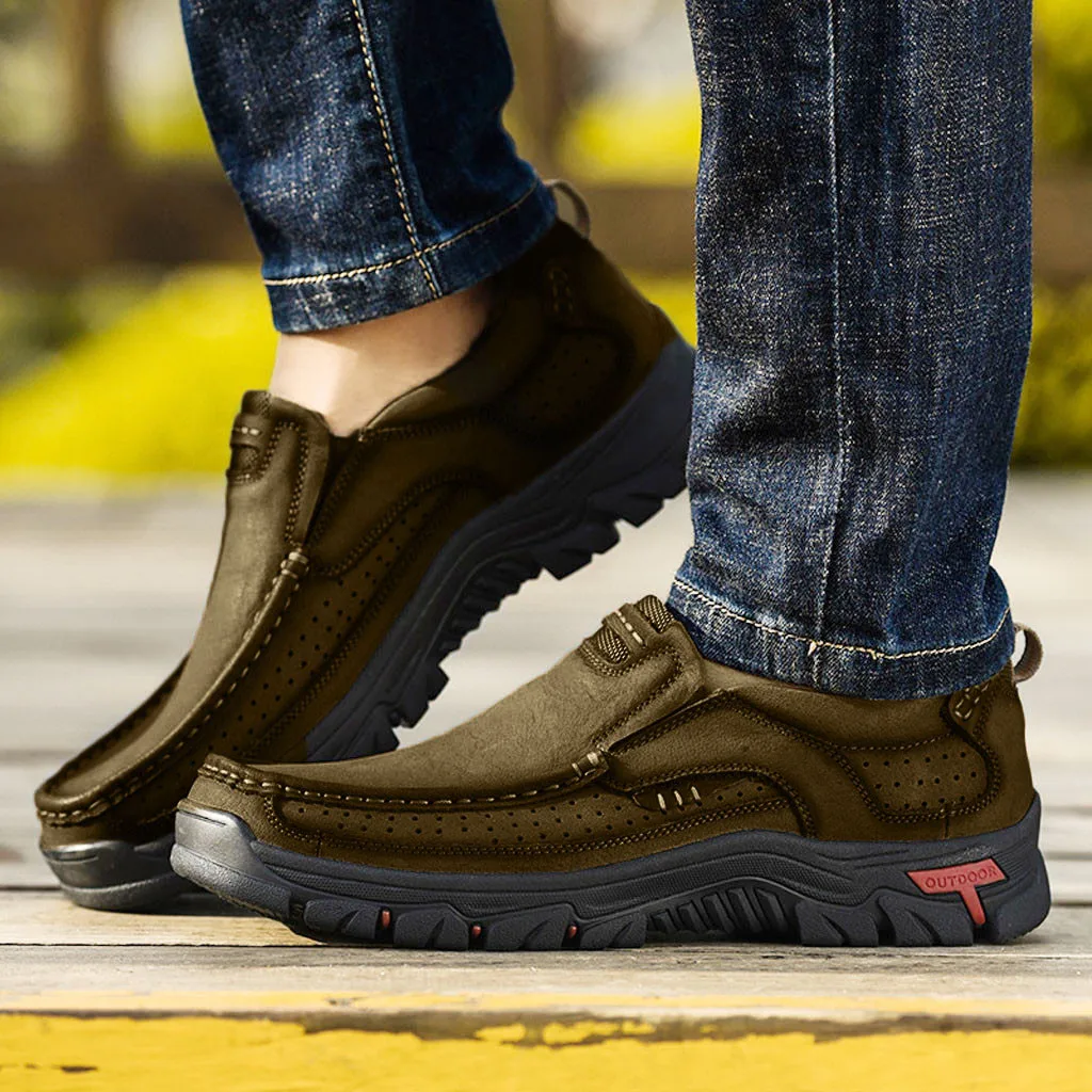 

2019 Hot Men Comfortable Non-Slip Hiking Shoes First Layer Cowhide Leather Sneakers Men Breathable Hiking Boots Big Size 38-48