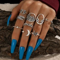 docona 9pcsset open star moon angel wing rings for women gothic silver color cactus alloy rings set party jewelry anillos 16816