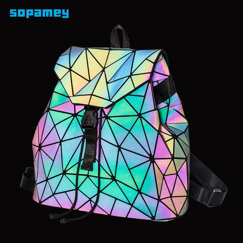 

New Bao Backpacks Women Geometric Shoulder Bag Student's School Bag Hologram Luminous Backpack Laser Silver Backpack Mochilas