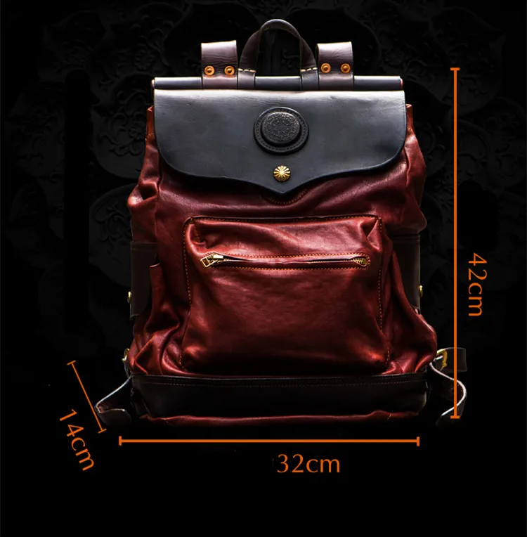 

Vintage Leather Men's Backpack Large Capacity Travel Bag Vegetable Tanned Leather Backpacks First Layer Cowhide Outdoor Men Big