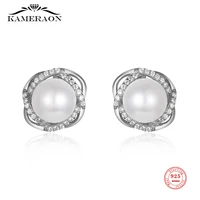 925 sterling silver stud earrings shell simulated pearl round gems zircon earrings fine jewelry temperament earring for women