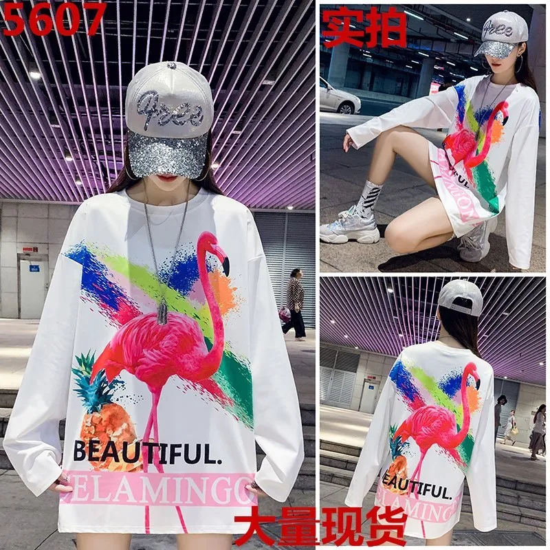 Женская футболка с принтом животных QING MO белая Повседневная Свободная длинным