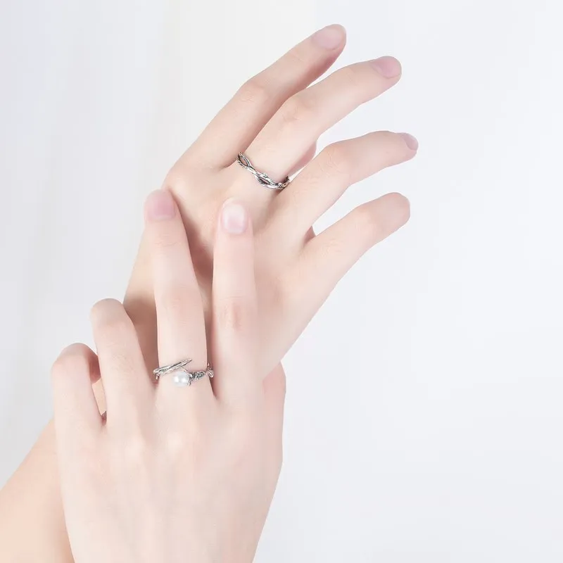 

925 Sterling Silver New Jewelry Fashion Retro Brand Creative Rose Ring Thorns Couple Silver On The Zircon Pearl Ring