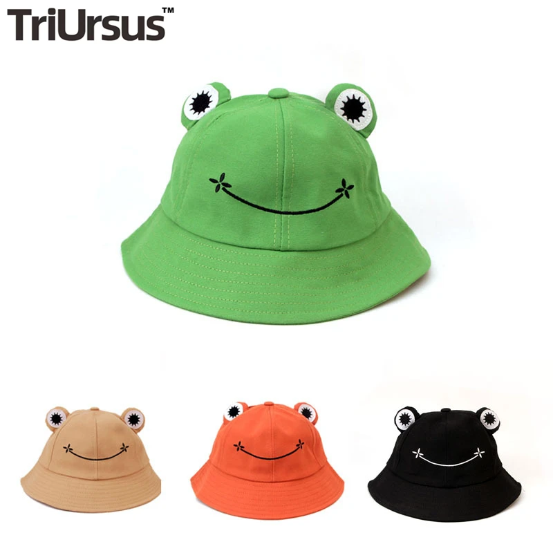 

Bucket Hat 2021 Cute Frog Smile Embroidered Children Bucket Hats Baby Boy Girl Spring Summer Panama Cap Cartoon Knitted Baby Hat