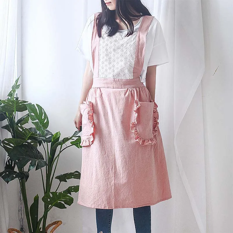 

2021 Professional Short Korean Sleeveless Skirt Cotton Linen Apron Coffee Shop And Florist Work Cleaning Wash Women Aprons For