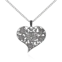 1pcs alloy large largenlook lacework flower hollow open heart pendant necklace adjustable long chain vintage necklace
