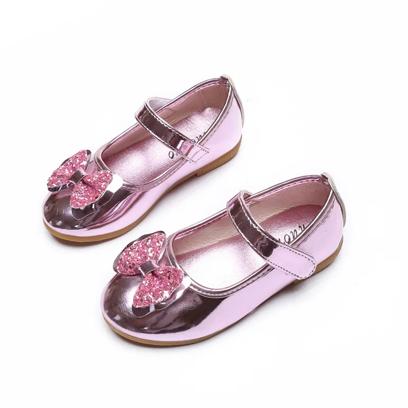 

Factory Wholesale Toddlers Girls Leather Shoes 2021 Dancing Shoes Sequin Bow Children's Flats Baby Party Shoes PINK
