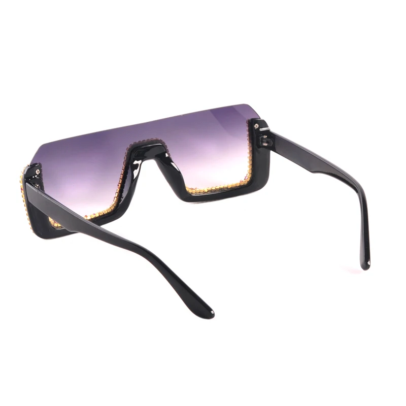 Diamond Semi-Rimless Square Sunglasses Women Rhinestone Retro Gradient Sun Glasses Vintage Oversized Feminino Eyeglasses UV400