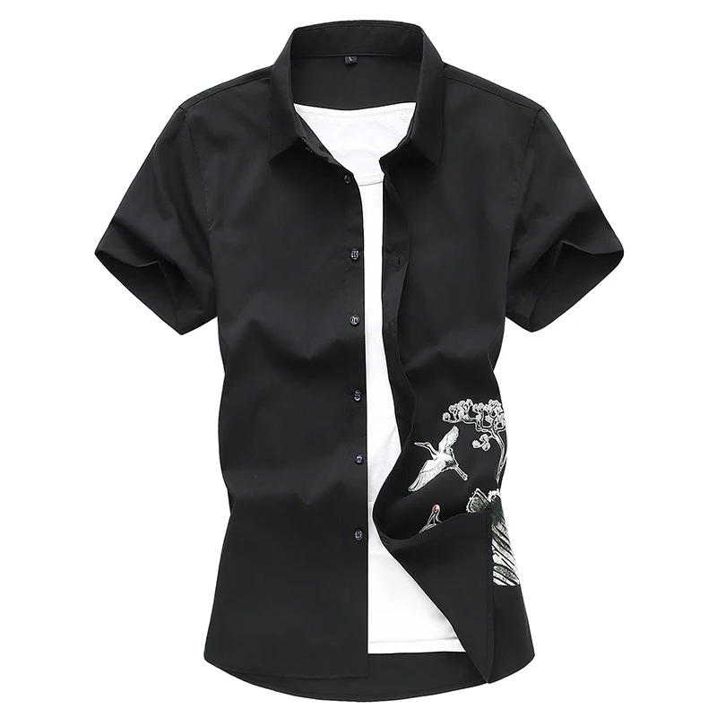 

Chinese Style Fashion Trend Short-Sleeved Shirt Men'S Business Casual Classic All-Match Large Size Flower Shirt Male Brand Tops