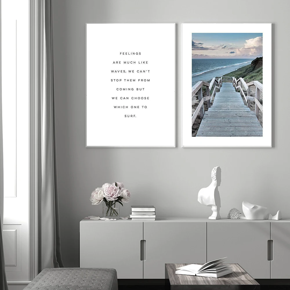 Без рамки скандинавские буквы Картина на холсте морской пейзаж плакаты и принты