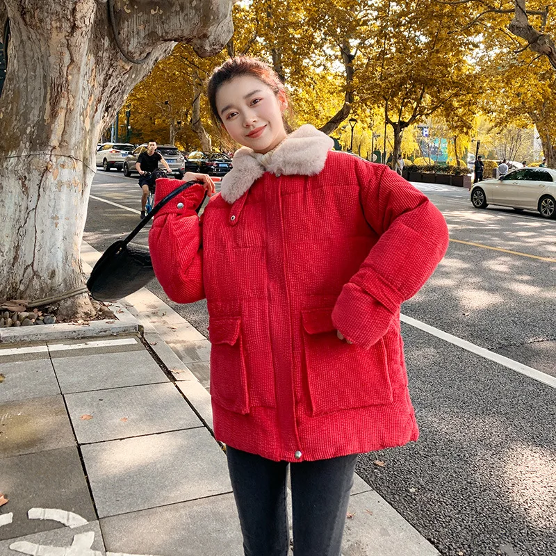 New Winter Jackets For Women 2022 Short Korean Fashion Loose Winter Lamb Wool Cotton Jacket Corduroy Quilted Jacket