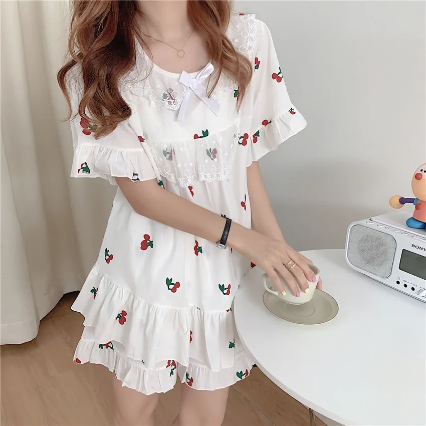 

Harajuku Korean Sweet Princesses Chic Students High Quality Fashion Printed Home Clothe All Match Loose Pajamas Sets