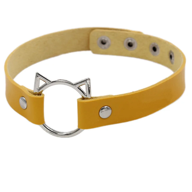 

Gothic Punk Harajuku Necklace Circle Cat Ear PU Leather Choker Lady Collar Goth Jewelry for Women Necklaces Accessories