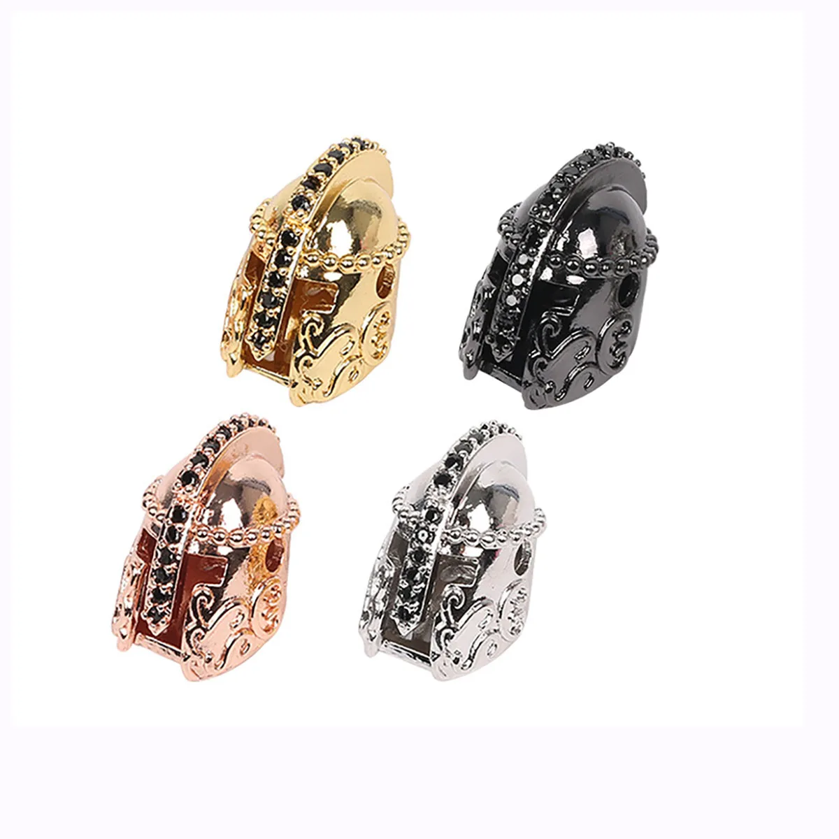 

4 Color Brass Accessories Knight's Helmet CZ Charm Bracelet Necklace Women Finding DIY Components For Jewelry Earrings Making