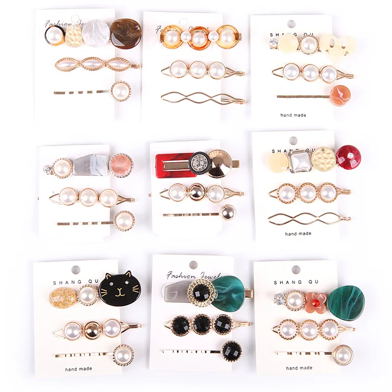 Модные жемчужные заколки для волос Ins набор женщин заколка пряжка золотые