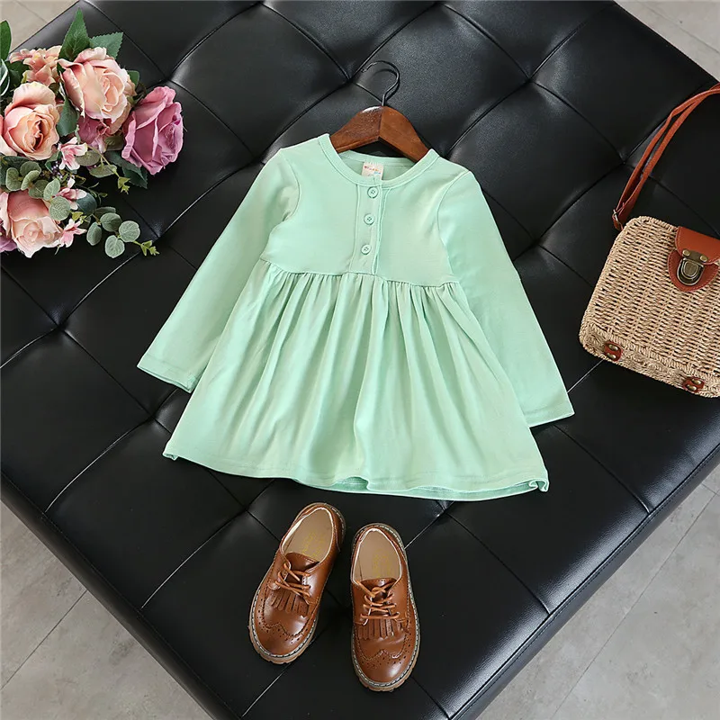

Girls Dress 2020 New Autumn Fashionable Children's Clothing Dress For Girls Pure Color Round Neck Elegant Girls Princess Dress