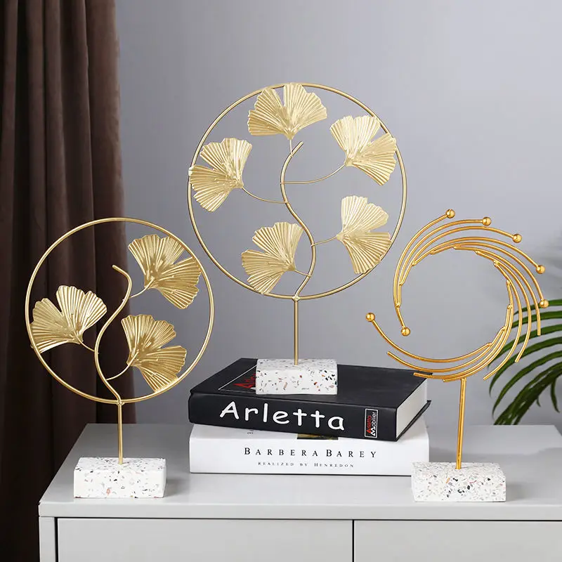 

Nordic Golden Decorations Golden Iron Leaf Desktop Home Living Room Furnishings Wrought Sculpture Wedding Ornaments